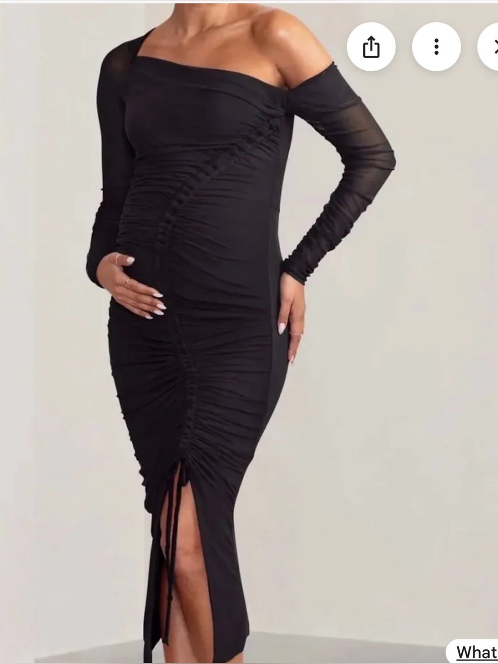 Club L London Sweet Dreams Black Maternity Asymmetric Ruched Midi Dress